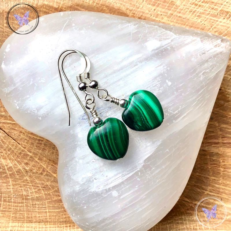 Malachite Heart Earrings